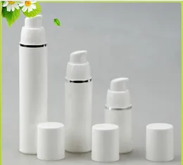 15ML 30ML 50ML PP زجاجات الريشة الأبيض مضخة فراغ مضخة فراغ مضخة مع خط فضي التجميل التعبئة والتغليف