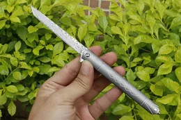 High End Flipper Składany Nóż VG10 Damaszek Stal Tanto / Drop Point Blade TC4 Titanium Stopu Uchwyt Noże łożyskowe