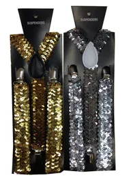 2020 New Fashion Women Adjustable Clip-on Y-back Black Gold Sliver Metallic Shinny Sequin Suspenders For Party