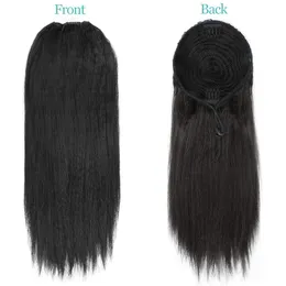 Grov Yaki hästsvans 100% mänskligt hårdragande hästsvans med klämmor in för kvinnor Peruvian Virgin Kinky Straight Ponytail Hair Extension 140g