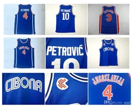 10 Drazen Petrovic Jersey University Cibona Zagreb JUGOSLAVIJA YUGOSLAVIA Blue College Basketball Shirt Top Quality