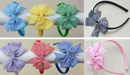 Girl Alice hair hoop gingham bows Hair Bands Covered ribbon Hair Sticks school Plastic plaid Headbands accessories 100pcs FJ3135