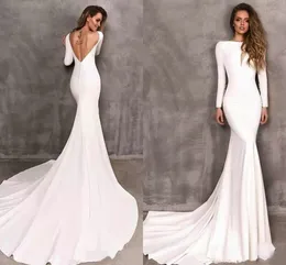 Hot Sale Mermaid Bröllopsklänningar Långärmad Elegant Boho Satin Bride Dress Bröllopsklänningar 2020 Vestido de Noiva