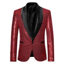 Najnowszy moda mężczyźni czerwone cekiny blezer szal na imprezie lapowe stylowy garnitur Blazer Business Wedding Party Outdoor Jacket Tops