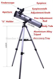 Freeshipping Telescopio astronomico newtoniano con riflettore ad ampia apertura da 76 - 700 mm per l'osservazione celeste spaziale (versione aggiornata)