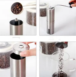 Silver Coffee Grinder Mini Stainless Steel Hand Manual Handmade Coffee Bean Burr Grinders Mill Kitchen Tool Crocus Grinders Capacity 40g 30g