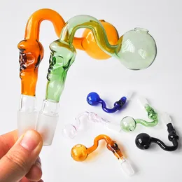 Glass Oil Burner thick 14mm 18mm Male Female smoking accessory pyrex colorful curve water pipes for smoking bongs