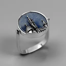 INATURE 925 Sterling Silver Blue Aventurine Florence Cathedral Cross Rings Finger Ring for Women Jewelry