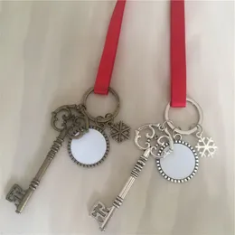 Sublimering Blank Santa Claus Key Forntida Silver Juldekorationer Med Röd Rope Hot Transfer Tryck DIY Material Presenter Fabrikspris