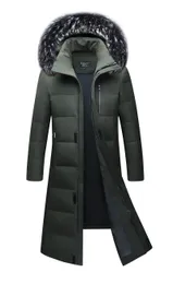 90% Long Down Jackor Män Vinterrock Tjock Varm Parkas Real Fur Collar OuterWear Overcoat Snö Toppar Plus Storlek S-6XL Army Green