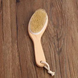 100% Natural Boar Bristle Exfoliated Bath Brush with Contoured Wooden Handle Body Cleaning Massage Brush W9749