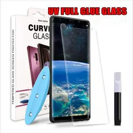 2022 3D Zakrzywione pełne klej UV Ciecz Szkło hartowane do Samsung S22 S21 S20 Ultra S10 S9 Plus Note 20 10 9 Pełny klejowy ekran Ochraniacz UV