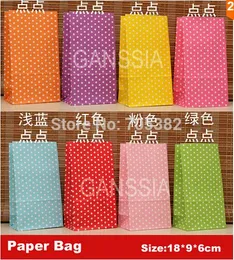 Wholesale-(One lot one color, pls choose color)18x9x6cm Polka dot kraft dot no handle gift paper bag Package bags Daily supplies(tt-1544)