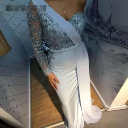 Jedna sukienka na ramię Szyfonowa koronkowa koronka Jeden Długie Rękawy 2020 Vestido De Festa Długa Evening Prom Dress Suknie wieczorowe