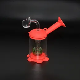 Hot Säljare 4.5 "Montera silikonvattenrör Duschhuvudet Percolator med 4mm kvarts Banger Food Grade Glass Bubbler Silicone Dab Rig