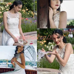 Perfect Lace Garden White Wedding Dresses A-Line Spring Chiffon Beach Mariage Arabic Plus Size Bridal Ball Gown för Bride Robe de Mariée