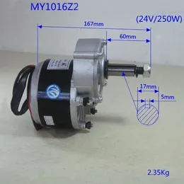 Motor de cadeira de rodas 24V 250W 350RPM 60mm Escova do eixo mais longo DC Motor de engrenagem My1016Z Motor de bicicleta elétrica Cadeira de roda de baixa velocidade