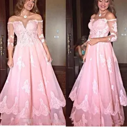 Off Ramię Prom Dresses 2019 Lace Aplikacje Eleganckie suknie wieczorowe Robe de Soiree Losted Spódnica Koktajl Party Suknia