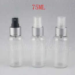 75ml Transparent plastflaska med silverspraypump, vatten / tonerförpackningsflaska, tom kosmetisk behållare (50 pc / parti)