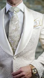 Moda em relevo noivo smoking xale lapela padrinhos vestido de casamento dos homens jaqueta blazer formatura jantar 2 peça terno jaqueta calças t212m