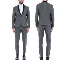 Przystojny Szary Mężczyźni Ślub Tuxdos Czarny Szal Lapel Groom Tuxedos Doskonała Mężczyźni Kurtka Blazer 2-częściowy garnitur (kurtka + spodnie)