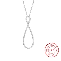 Brand Solid 925 Sterling Silver Vattendroppe Hängsmycke Halsband med 5A Österrikiska Cubic Zirconia Fashion Jewels Halsband Tjejgåva
