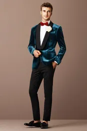 Velvet Mens Wedding Tuxedos Black Szal Lapel Groom Groomsmen Tuxedos Man Blazers Kurtka Doskonałe 2 szt. Garnitury (kurtka + spodnie + krawat) 1675