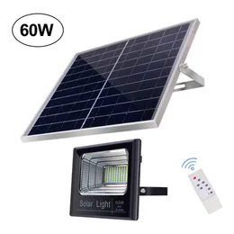 60W utomhus säkerhetsljus Vattentät IP65 Sol Power LED Flood Light med på / av fjärrkontroll för gård, trädgård, pool, väg, däck