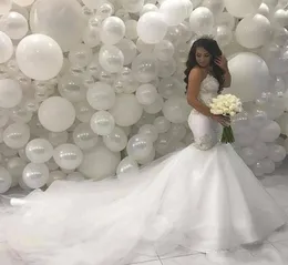Gorgeous Sweetheart Stropless Mermaid Bröllopsklänningar Arabiska Dubai Monterade Lace Applique Bridal Gowns Church Court Train Wedding Gown