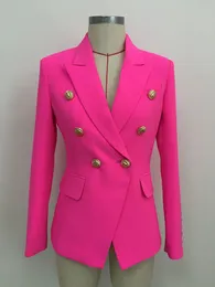 New Style Top Quality Original Design Women's Double-Breasted Slim Jacket Metal Buckles Hot Pink Blazer Outwear 1912