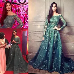 Ziad Nakad Emerald Crystal Evening Pageant Dresses 2019 Modest Illusion Manga comprida Árabe Dubai Vestidos de baile Labourjoisie Party Dress 4026