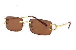 Wholesale-brand Rimless sunglasses metal gold frame buffalo horn glasses men women vintage sunglasses with box green blue brown black clear