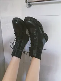 Sıcak Satış-Bilek Boots Kadınlar PU Deri Vintage Boots Bahar Boot Siyah Lokomotif Punk Ayakkabı Kadın Patik