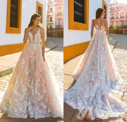 Nuovo design in cristallo senza maniche da sposa cinturini scollatura profonda abbellimento completo arrossire colore una linea abiti da sposa Sheer Back Royal Train