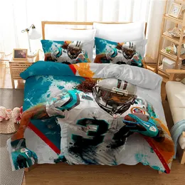 American Football 3D Bedding Set,Boys Girls Fashion Microfiber Duvet Cover Set 3pcs Four Season Comforter Cover and Pillowcases with Zippe