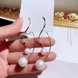 hot new ins fashion trendy special geometry designer pearl linear stud earrings for woman girls dangle chandelier