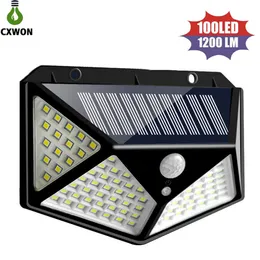 Wide Angle Solar Lamps 100leds 1200lm outdoor led garden light PIR Motion Sensor Wall Mounted Light