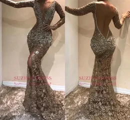 Vinatge Long Sleeves Mermaid Dresses Prod Dresses Sexy Backans African Absan Absy Comple Comple Party Party Pageant Dres339H