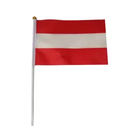 Österrike flagga 21x14 cm Polyester Hand Waving Flags Österrike Country Banner med plastflaggstänger