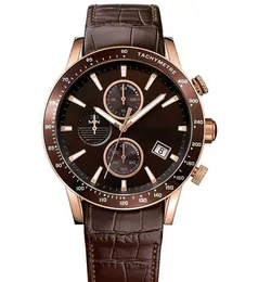 2019 Ny klassisk mode Gratis frakt Quartz Chronograph Mäns Klocka 1513392 Brun Leather Leather Analog Quartz Watch + Box
