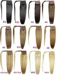 16-28 inç wrap sihirli at kuyruğu horsetail 100g klipler / 100% brezilyalı remy insan saç uzatma doğal düz