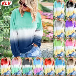 KLV Winter Spring Kobiety Bluzy Z Długim Rękawem Casual O-Neck Gradient Kontrast Kolor Plus Size Pullover Sudadera Mujes-5XL