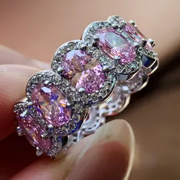 Super Deal I più venduti Stunning Lovers Jewelry 925 Sterling Silver Oval Cut Pink Topaz CZ Diamond Eternity Wedding Band Ring fpr Regalo delle donne