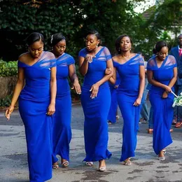 Royal Blue Sheath Druhna Suknie Południowoafrykańskie Tiul i Satynowa Maid of Honor Suknie na ślub Długość Druhna Druhna Sukienka Tani