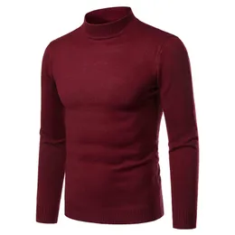 Autumn Warm Cashmere Sweater Men Half -High Collar Mens Sweaters Slim Fit Men Men clássico malha de lã Pull masculino