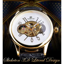 Forsining Skeleton Белый Золотой Дисплей Светящиеся мужские Ажурные Часы Лучший Бренд Роскошные Механические Наручные Часы Прозрачный Ca221A