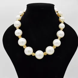 Big Round Pearl Crystal Simple Choker Necklaces For Women Girl Elegant Short Clavicle Party Club Jewelry