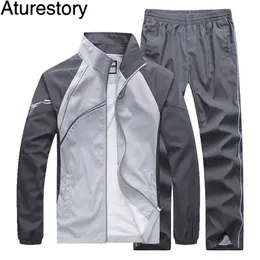 Aturestory Primavera Outono Mulheres Tracksuit Conjunto Amantes de Manga Longa Lazer Lazer Fino Terno Verão Sportwear para homens 2 peças