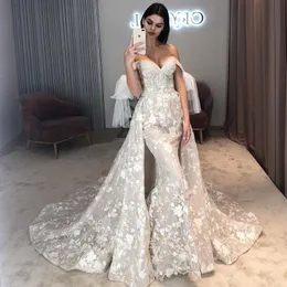 2020 русалка цветочные кружева аппликации свадебные платья с съемным поездом с плеча замка свадебные платья Vestido de Novia