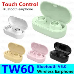 TW60 Wireless Buletooth Earphone 5.0 TWS Heaphone Touch Control Bass Surround HiFi Stereo Earbuds Headset With Charging Box 50PCS